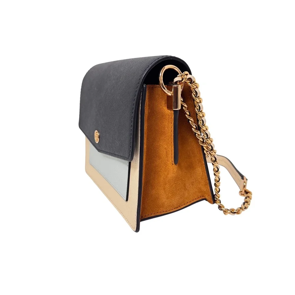 Tory Burch Robinson Color-Block Saffiano Leather Suede Convertible Shoulder NWOT
